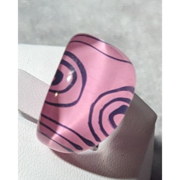 Bubblegum Pink And Purple Abstract Swirl Retro Chunky Ring Size 7 - Picture 8 of 13